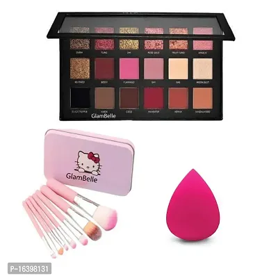 Rose Gold 18 color Eyeshadow ,Hello Kitty Makeup Brush, Makeup Puff-thumb0