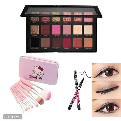 Rose Gold 18 color Eyeshadow ,Hello Kitty Makeup Brush, 36hr Eyeliner