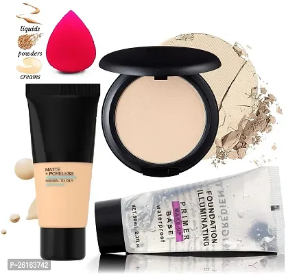 Makeup Base Primer with Foundation and Compact Powder with Makeup Puff