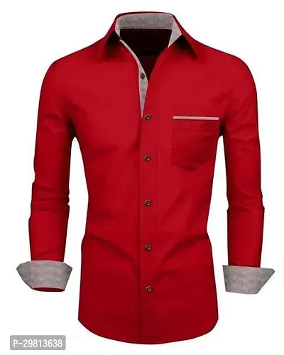 Stylish Red Cotton Blend Solid Reguar Fit Long Sleeves Casual Shirt For Men-thumb0