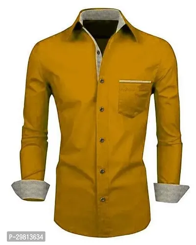 Stylish Mustard Cotton Blend Solid Reguar Fit Long Sleeves Casual Shirt For Men-thumb0