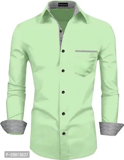 Stylish Pista Cotton Blend Solid Reguar Fit Long Sleeves Casual Shirt For Men