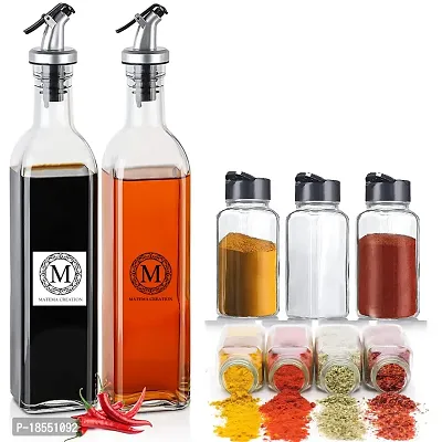 Square Shape Olive Oil Dispenser Bottle 500Ml Qty 2 Square Shape Glass Spice Jars 120Ml Qty 3