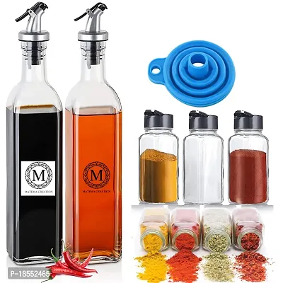 Square Shape Olive Oil Dispenser Bottle 500Ml Qty 2 Spice Jars 120Ml Qty 3 Silicon Fordable Funnel 1-thumb0