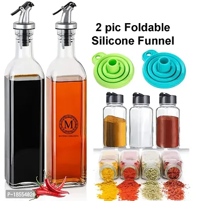 Square Shape Olive Oil Dispenser Bottle 500ml Qty-2,Spice Jars 120ml Qty-3,Funnel QTY-2-thumb0