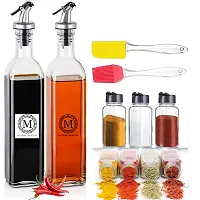 Square Shape Olive Oil Dispenser Bottle 500ml Qty-2,Spice Jar 120ml-3,Oil Brush Spatula Combo-1-thumb1