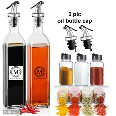 Square Shape Olive Oil Dispenser Bottle 500ml Qty-2,Spice Jar 120ml-3,Oil Stopper QTY-2-thumb0