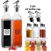 Square Shape Olive Oil Dispenser Bottle 500ml Qty-2,Spice Jar 120ml-3,Oil Stopper QTY-2-thumb1