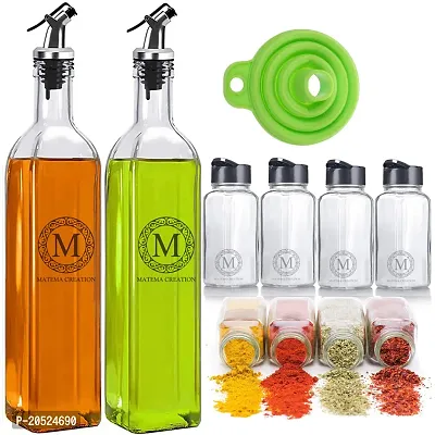 500ml Glass Oil Dispenser Bottle for Kitchen Combo Organisation,Oil-Vinegar Bottle,Oil Bottle-2,SpiceJar-4,Funnel-1-thumb0