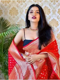 Beautiful Red Art Silk Zari Saree with Blouse Piece For Women-thumb3