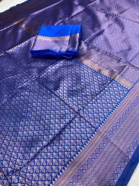 Beautiful Blue Art Silk Zari Saree with Blouse Piece For Women-thumb2