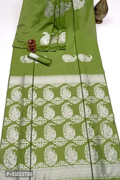 Beautiful Green Art Silk Zari Saree with Blouse Piece For Women-thumb0