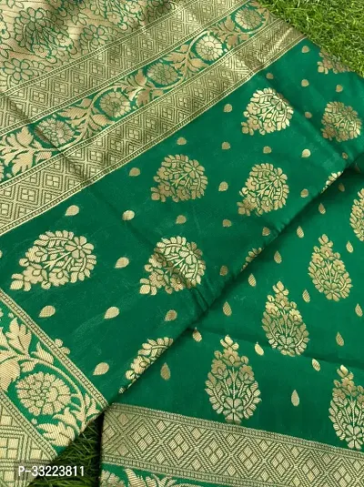 Beautiful Green Art Silk Zari Saree with Blouse Piece For Women-thumb2