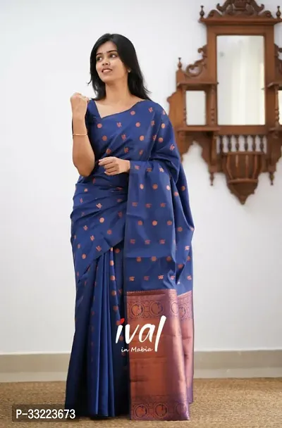 Beautiful Blue Art Silk Zari Saree with Blouse Piece For Women-thumb0