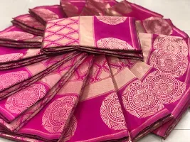 Beautiful Pink Art Silk Zari Saree with Blouse Piece For Women-thumb1