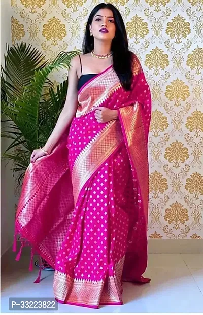 Beautiful Pink Art Silk Zari Saree with Blouse Piece For Women-thumb0