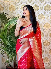 Beautiful Red Art Silk Zari Saree with Blouse Piece For Women-thumb2