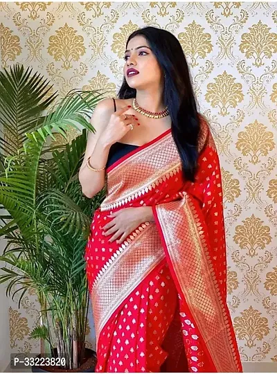 Beautiful Red Art Silk Zari Saree with Blouse Piece For Women-thumb3