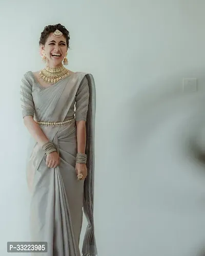 Beautiful Grey Art Silk Zari Saree with Blouse Piece For Women-thumb0