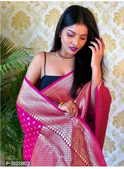 Beautiful Pink Art Silk Zari Saree with Blouse Piece For Women-thumb4