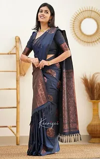 Beautiful Blue Art Silk Zari Saree with Blouse Piece For Women-thumb2