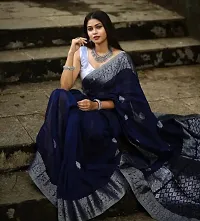 Beautiful Blue Art Silk Zari Saree with Blouse Piece For Women-thumb1