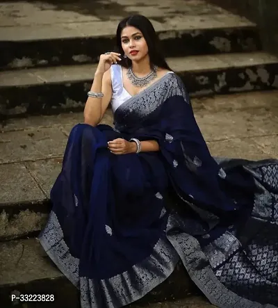 Beautiful Blue Art Silk Zari Saree with Blouse Piece For Women-thumb2