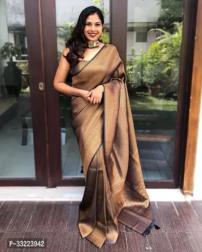 Beautiful Brown Art Silk Zari Saree with Blouse Piece For Women-thumb0