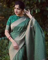 Beautiful Green Art Silk Zari Saree with Blouse Piece For Women-thumb2