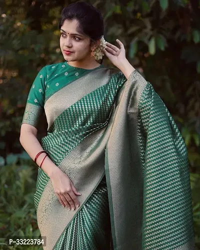 Beautiful Green Art Silk Zari Saree with Blouse Piece For Women-thumb3