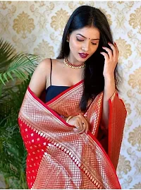 Beautiful Red Art Silk Zari Saree with Blouse Piece For Women-thumb4