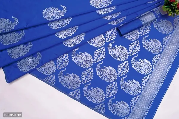 Beautiful Blue Art Silk Zari Saree with Blouse Piece For Women-thumb3