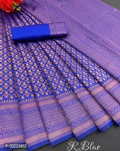 Beautiful Blue Art Silk Zari Saree with Blouse Piece For Women-thumb0