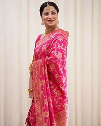 Beautiful Pink Art Silk Zari Saree with Blouse Piece For Women-thumb3