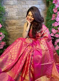 Beautiful Pink Art Silk Zari Saree with Blouse Piece For Women-thumb2