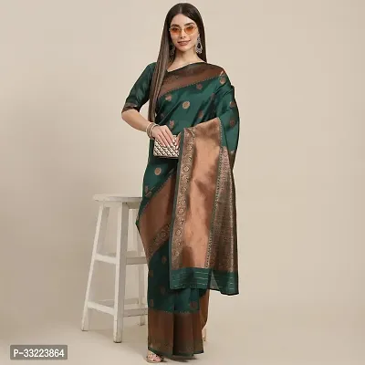 Beautiful Green Art Silk Zari Saree with Blouse Piece For Women-thumb0