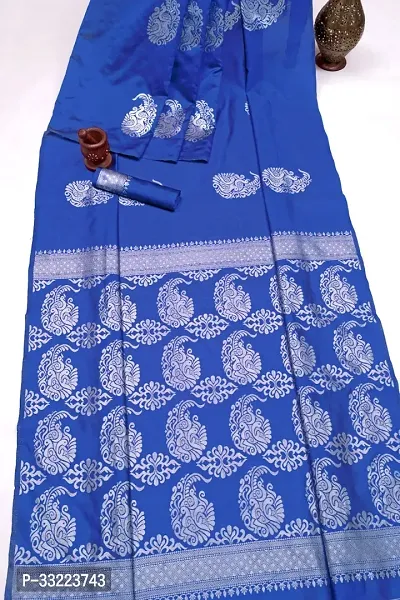 Beautiful Blue Art Silk Zari Saree with Blouse Piece For Women-thumb0