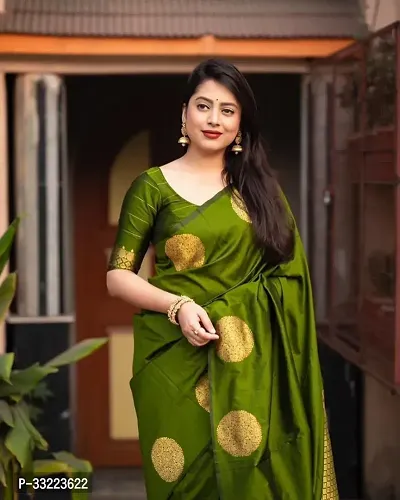 Beautiful Green Art Silk Zari Saree with Blouse Piece For Women-thumb0