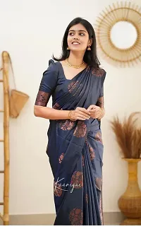 Beautiful Blue Art Silk Zari Saree with Blouse Piece For Women-thumb1