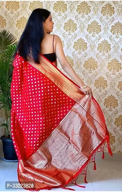 Beautiful Red Art Silk Zari Saree with Blouse Piece For Women-thumb2