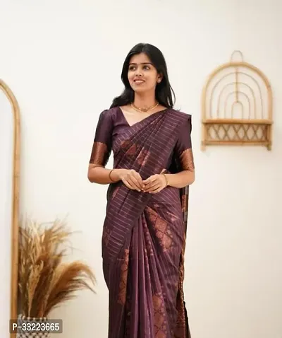 Beautiful Brown Art Silk Zari Saree with Blouse Piece For Women-thumb0