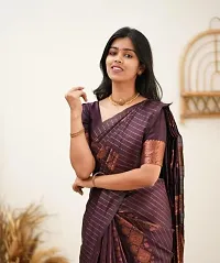 Beautiful Brown Art Silk Zari Saree with Blouse Piece For Women-thumb1