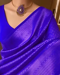 Beautiful Blue Art Silk Zari Saree with Blouse Piece For Women-thumb1