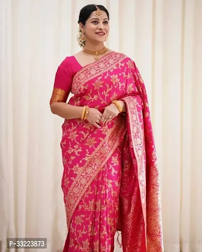 Beautiful Pink Art Silk Zari Saree with Blouse Piece For Women-thumb0