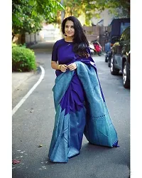 Beautiful Blue Art Silk Zari Saree with Blouse Piece For Women-thumb1