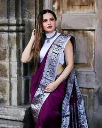 Beautiful Purple Art Silk Zari Saree with Blouse Piece For Women-thumb3