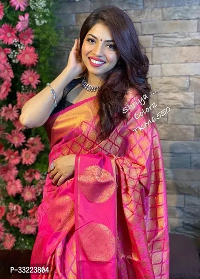 Beautiful Pink Art Silk Zari Saree with Blouse Piece For Women-thumb0