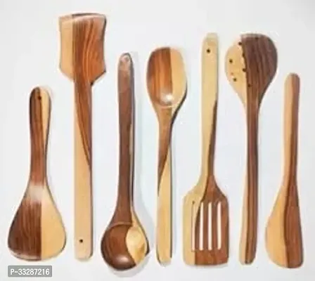 Wooden Serving and Cooking Spoons Wood Brown Spoons Kitchen Pack of 7