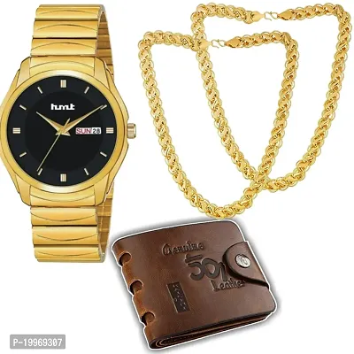 Stylish Men's watch, wallet  2 Gold Chain