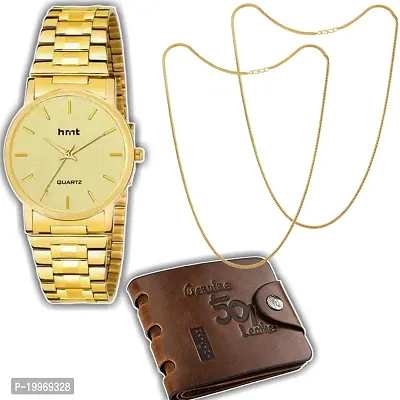 Stylish Men's watch, wallet  2 Gold chain